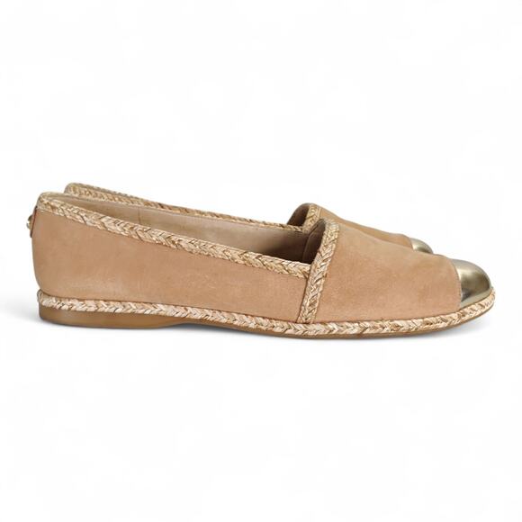 Stuart Weitzman Beige Nubuck Espadrille Flats 7 Braided Trim Cap Toe Spain - Picture 15 of 15